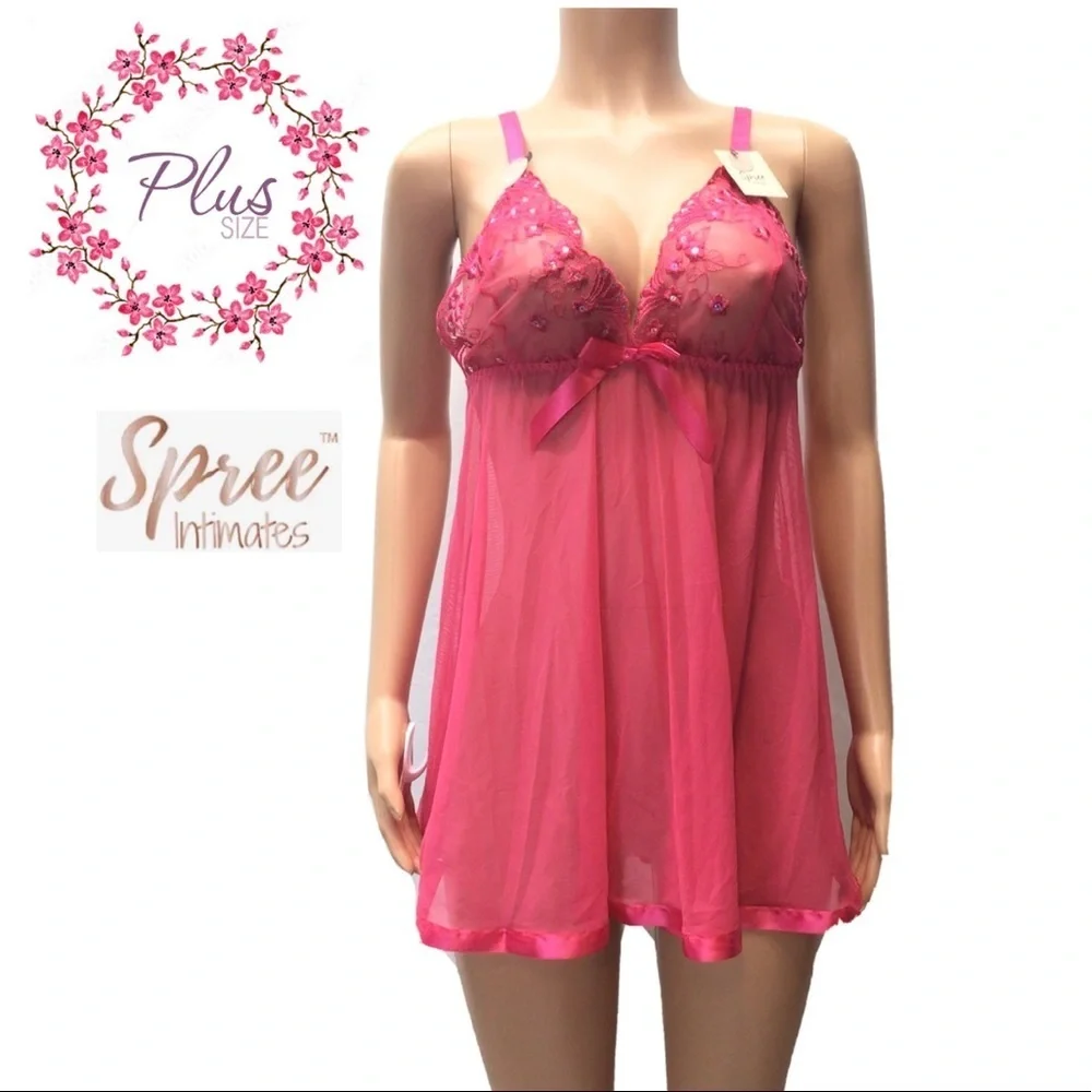 Spree Intimates Hot Pink Babydoll Lingerie Set